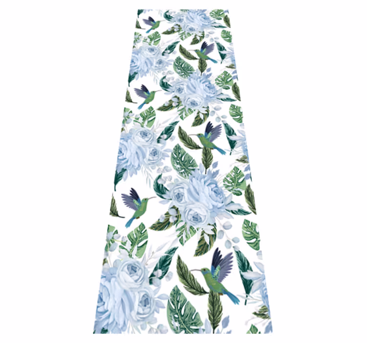 Floral rug with blue garden flowers and birds - TenStickers