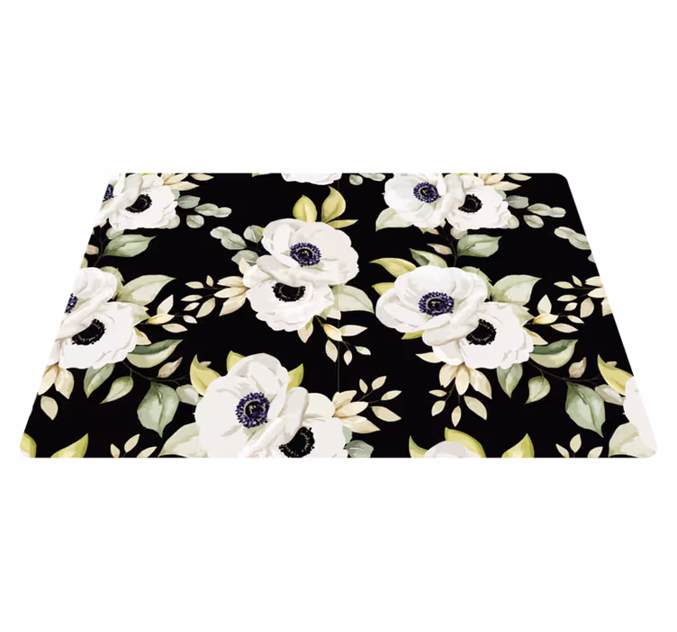 Black graceful style floral rug - TenStickers