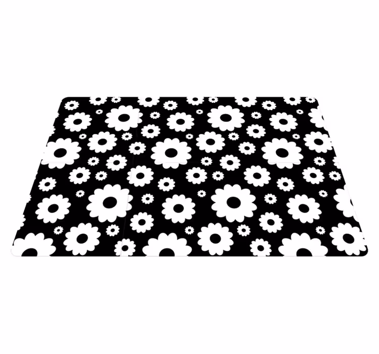 Floral rug with white and black daisies - TenStickers