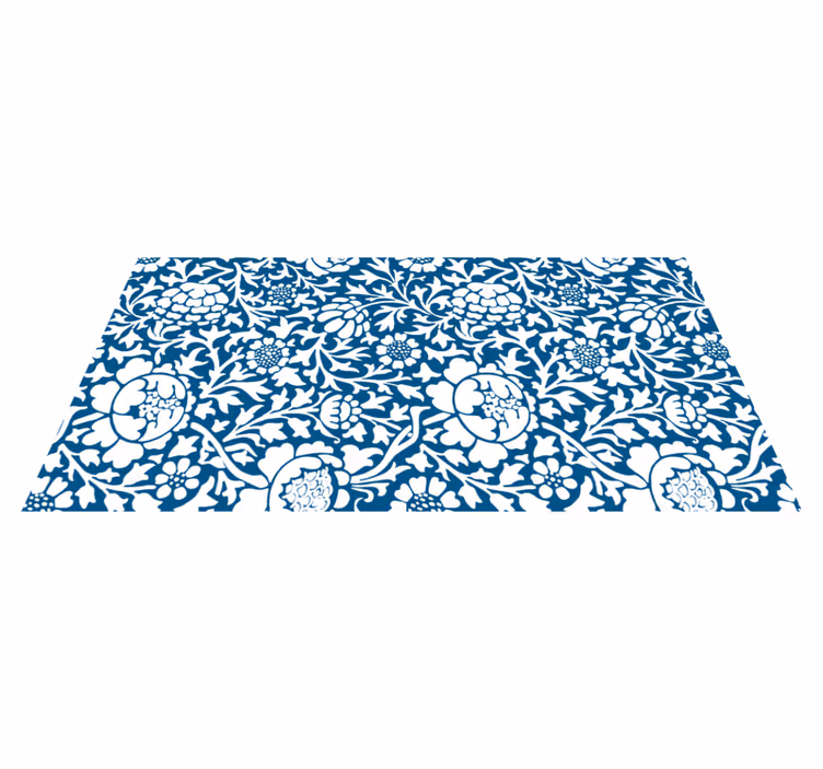 Floral rug in marine blue flora design - TenStickers