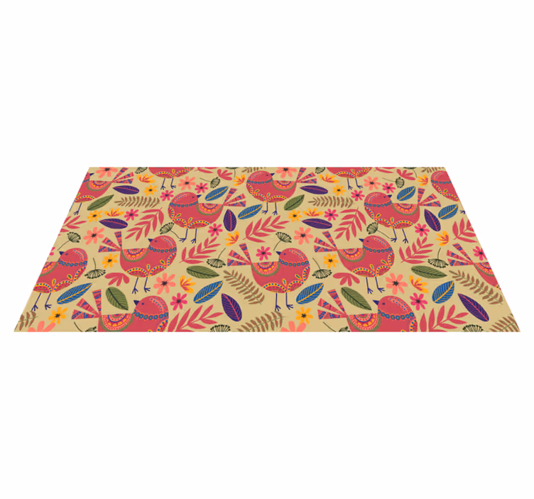 Floral rug with vibrant bird folk art design - TenStickers