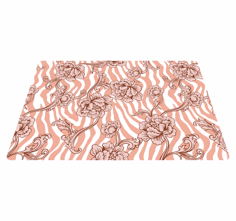 Floral rug with coral zebra print and ornamental flowers - TenStickers