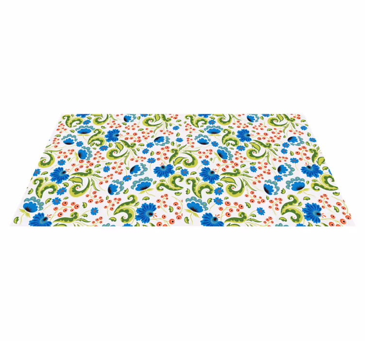 Floral rug with green and blue flowers everywhere - TenStickers
