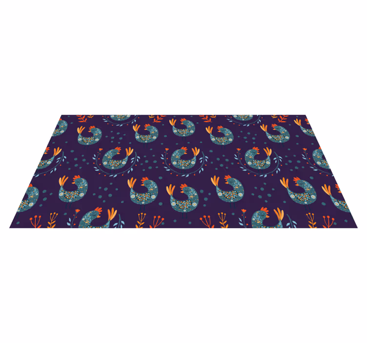 Floral rug with purple chickens and flowers - TenStickers
