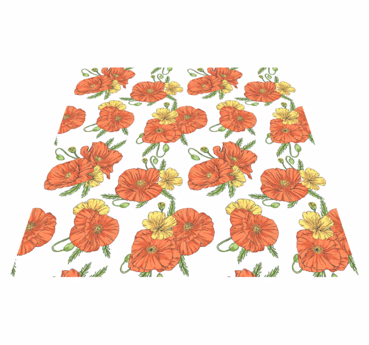 Floral rug with poppy flowers on white background - TenStickers