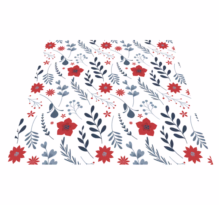 Floral rug in white and red floral pattern - TenStickers