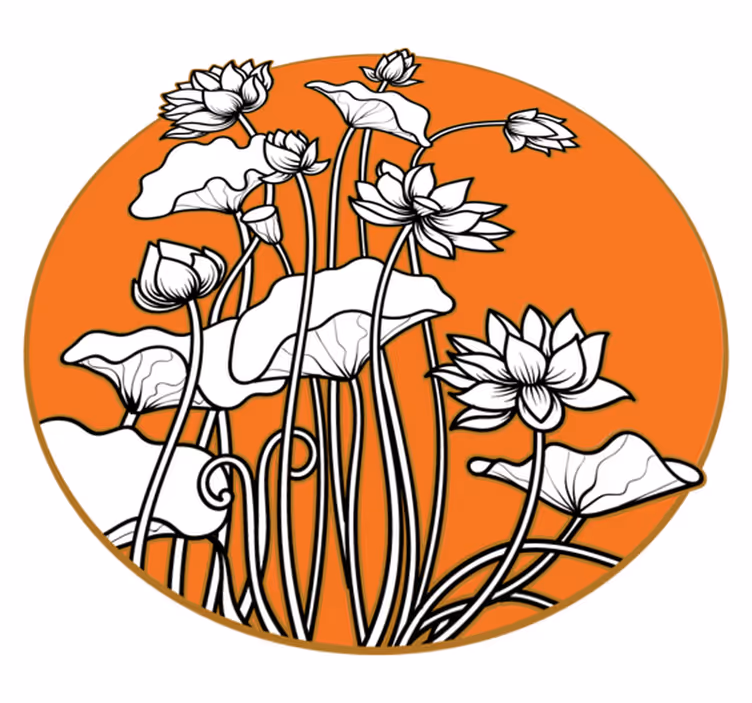 Floral rug with japanese style lotus illustration - TenStickers