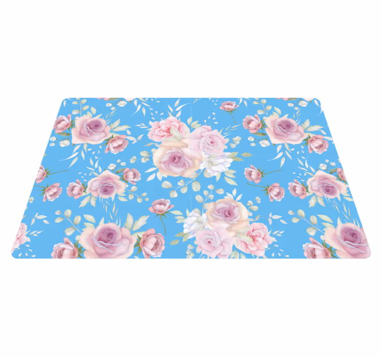 Floral rug with roses on a blue background - TenStickers