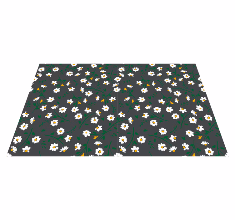 Floral rug with daisy flowers on grey background - TenStickers