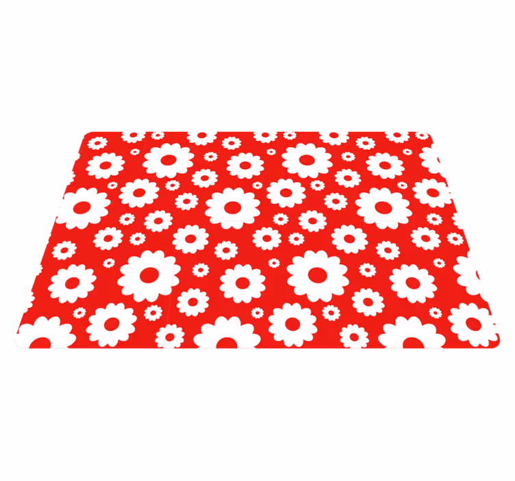 Floral rug with white daisies on red background - TenStickers