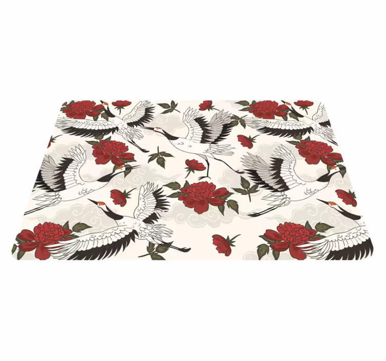 Floral rug in soothing earth tones bird design - TenStickers