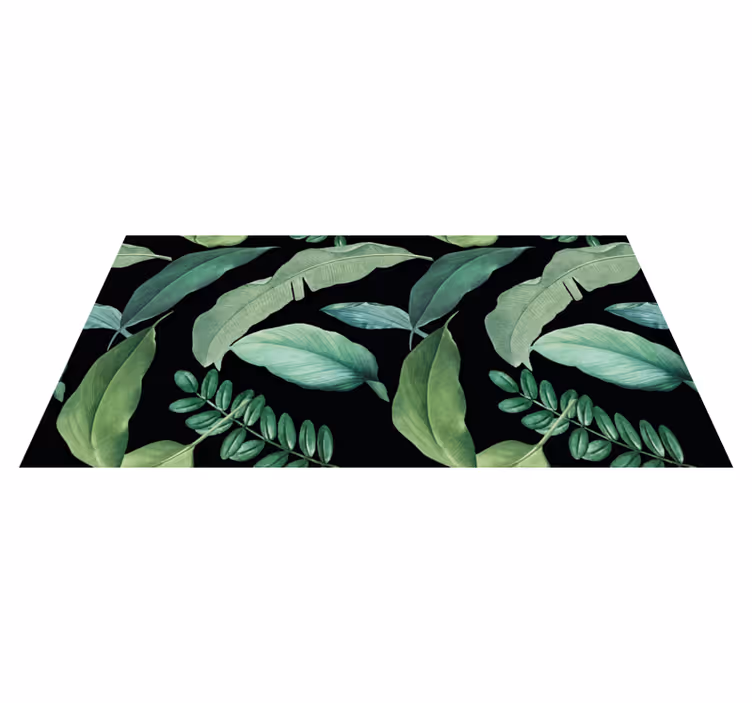 Floral rug dark gray forest leaves at night - TenStickers
