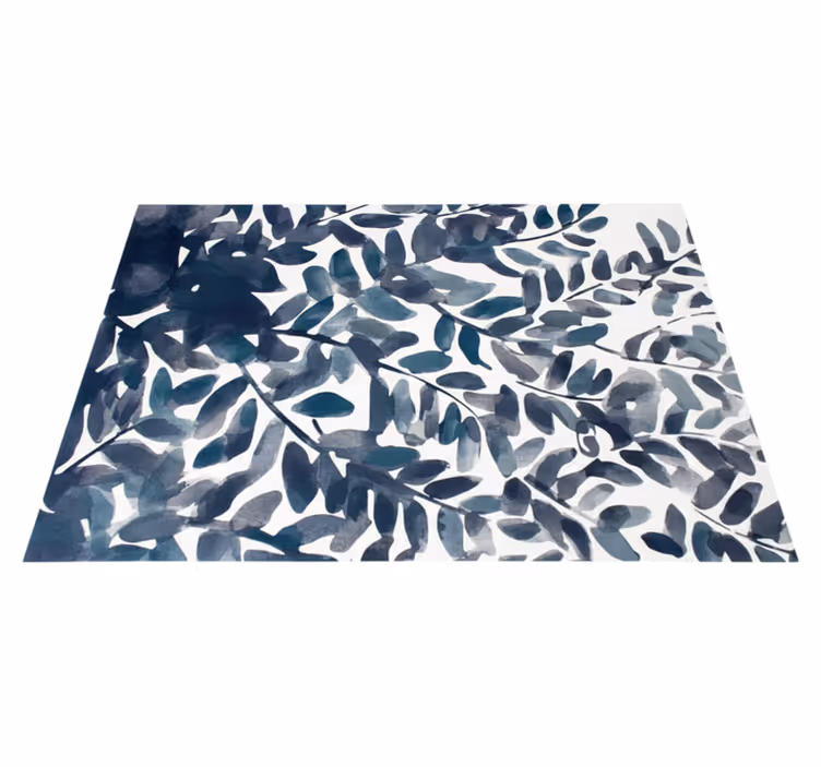 Floral rug in blue watercolor leaf design - TenStickers