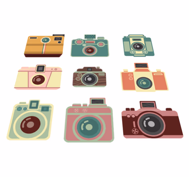 Dining room rug with vintage cameras design - TenStickers