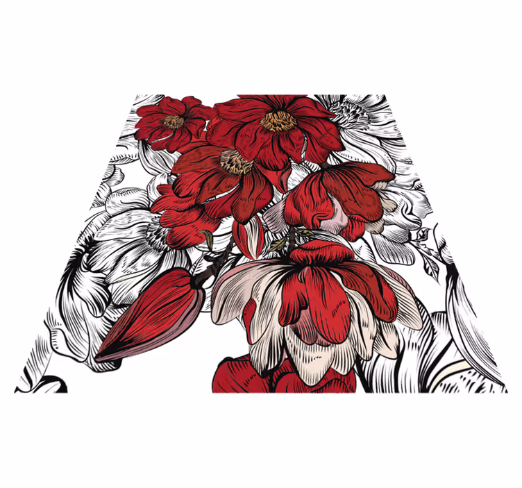 Dining room rug with red and white flowers - TenStickers