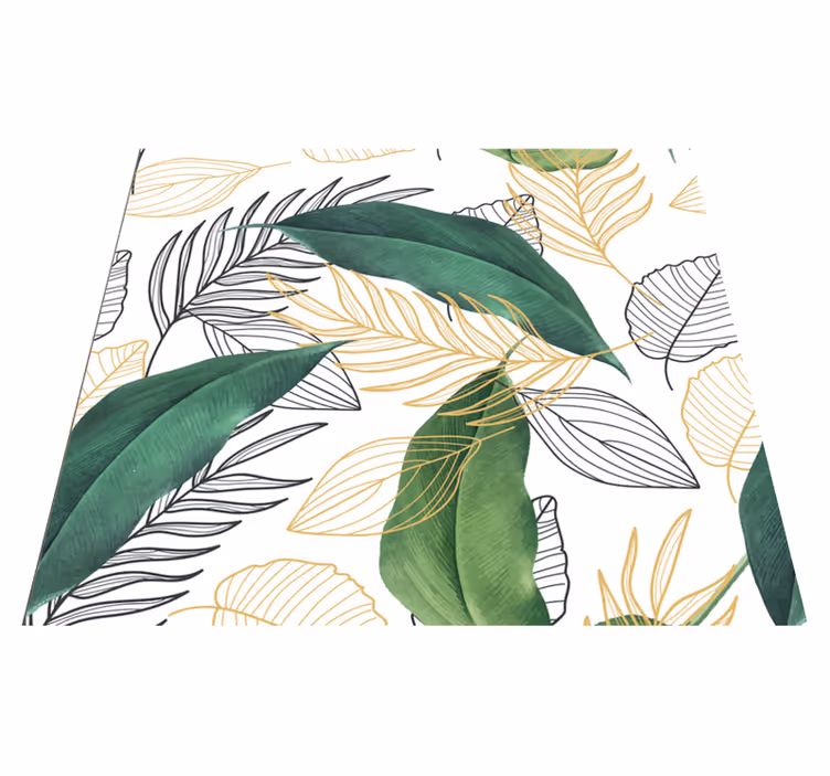Kitchen vinyl mat with green and gold leaf art - TenStickers