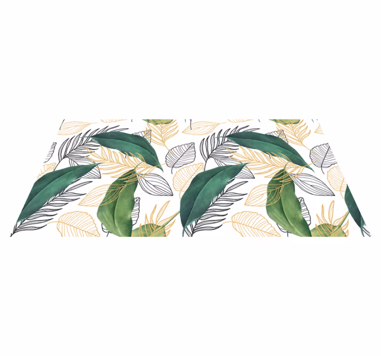 Bathroom mat with green and gold leaf art - TenStickers