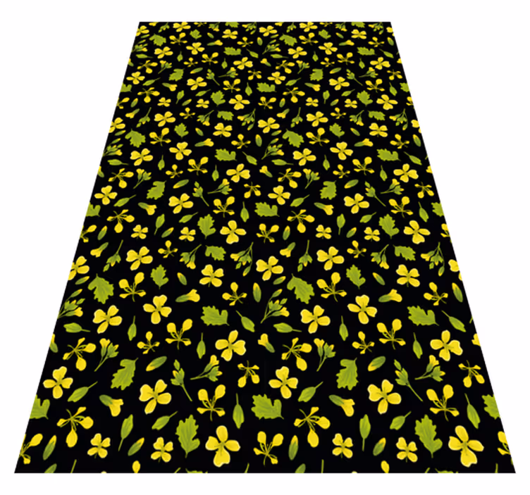 Floral rug in black with yellow accents - TenStickers