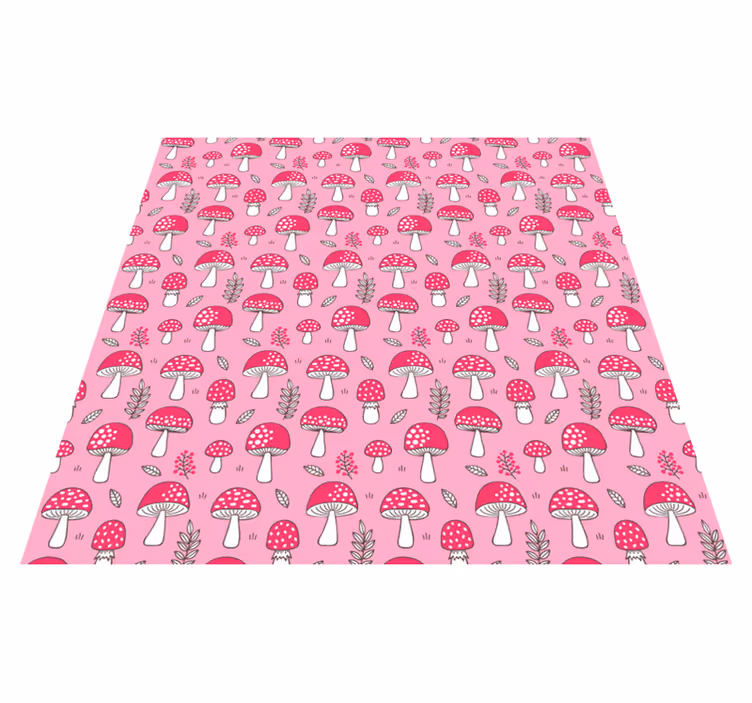 Floral rug with classic mushrooms and plants on pink - TenStickers