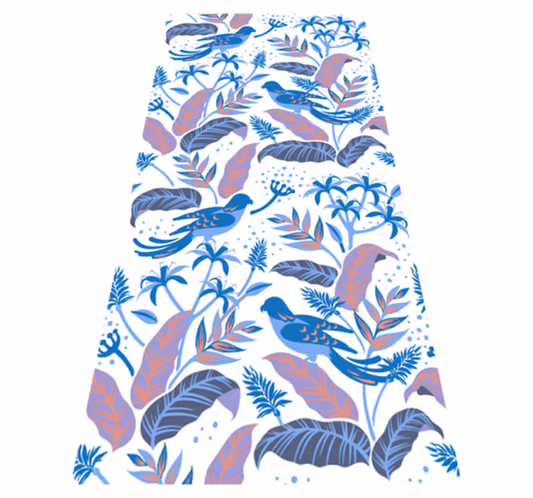 Floral rug with blue and pink birds on leaves - TenStickers
