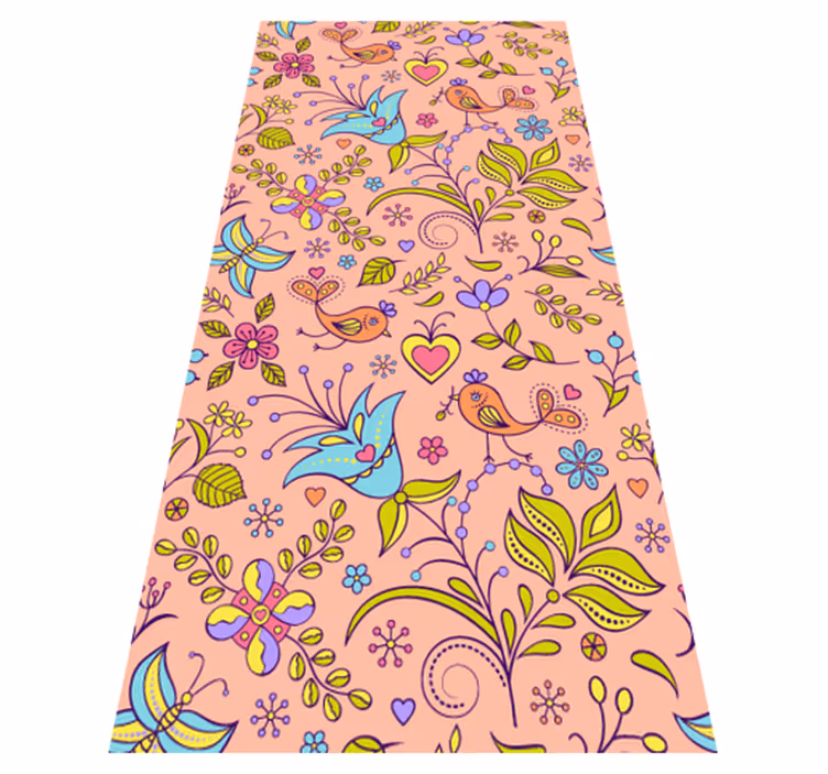 Floral rug with botanical design of birds and butterflies - TenStickers