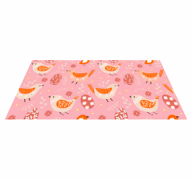 Floral rug in pink folk art with birds pattern - TenStickers