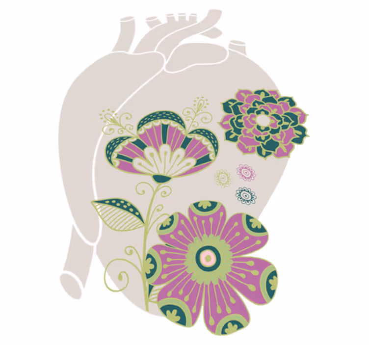 Floral rug anatomic heart with red flowers - TenStickers