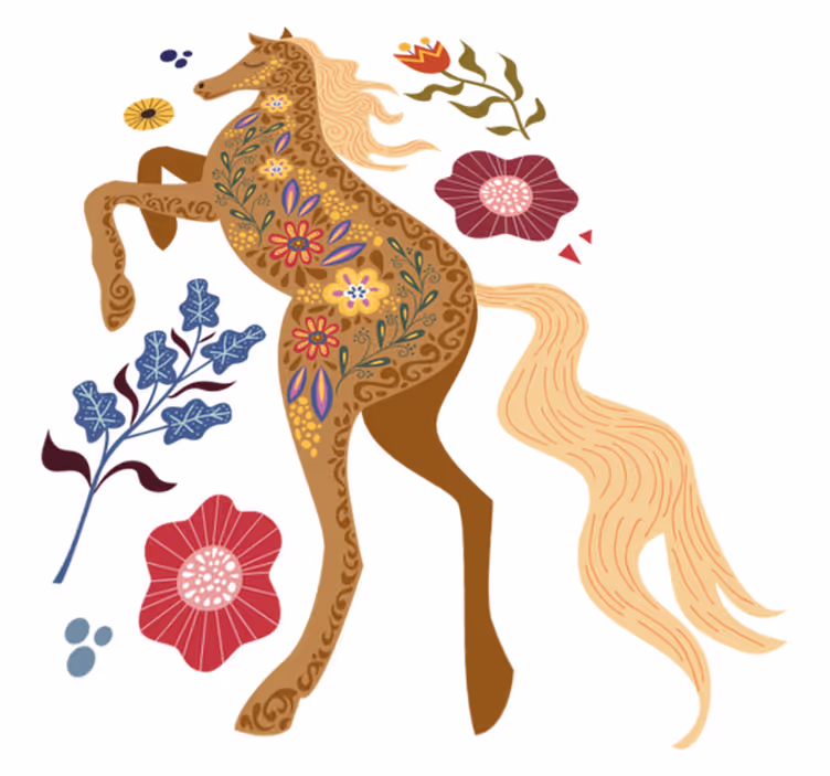 Floral rug with wild horse folklore design - TenStickers