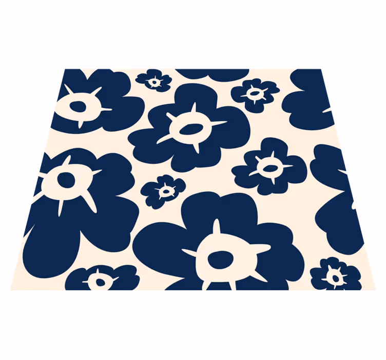 Floral rug in dark blue poppy design - TenStickers