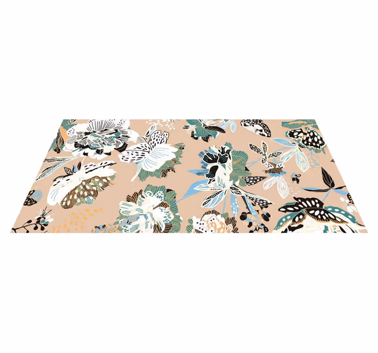 Living room rug in neutral beige flowers - TenStickers