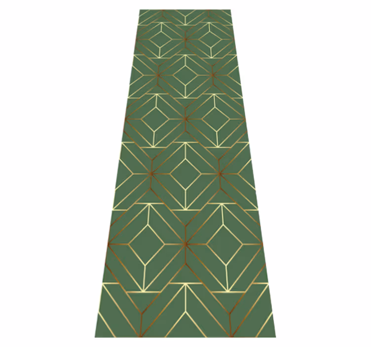 Geometric rug in metallic green squares with gold outlines - TenStickers