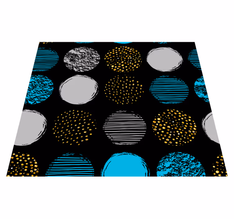 Geometric rug with polka dots on black background - TenStickers