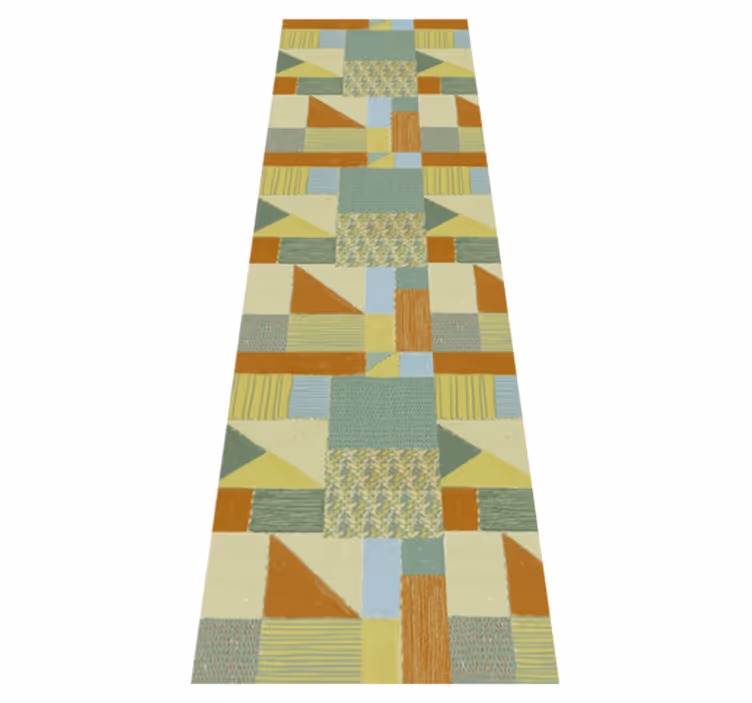Geometric rug with colorful triangle patchwork design - TenStickers