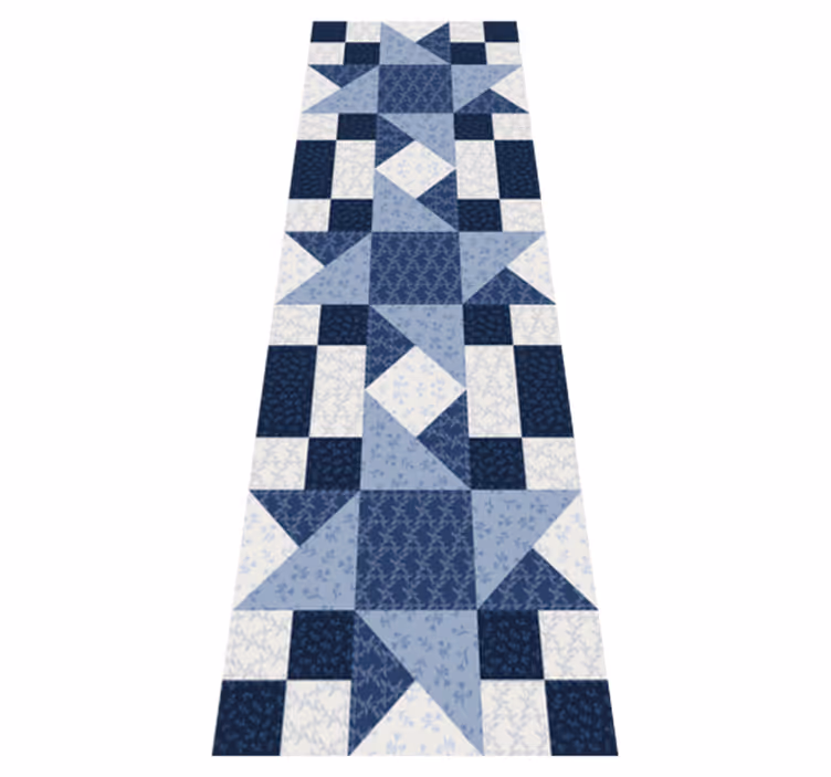 Geometric rug in patchwork blue star triangle design - TenStickers