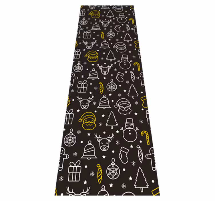 Christmas rug with white and yellow pattern on black - TenStickers
