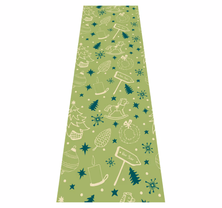 Christmas rug with green background and festive elements - TenStickers