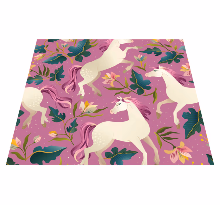 Bedroom carpet with pink floral horse design - TenStickers