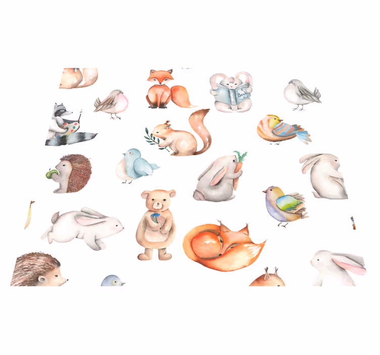 Kids rug featuring simple forest animals - TenStickers