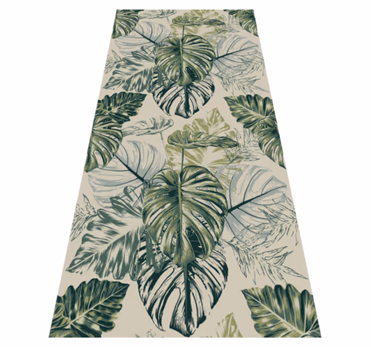 Bedroom carpet with faded monstera shapes in beige - TenStickers