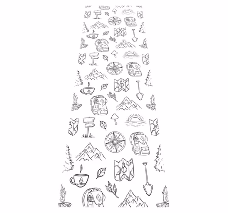 Bedroom carpet with hand-drawn compass and mountains - TenStickers