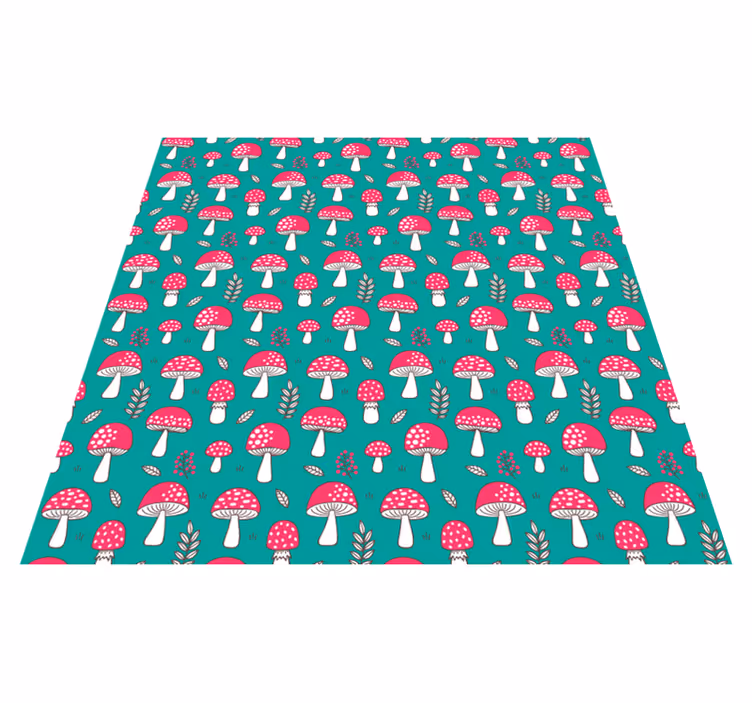 Nature rug featuring classic mushrooms on turquoise - TenStickers