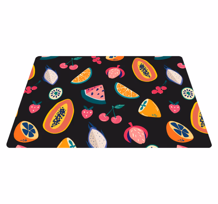 Nature rug with colorful fruits on black background - TenStickers