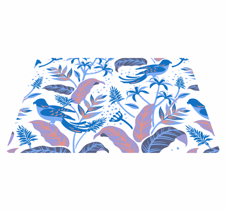 Nature rug with blue and pink birds on leaves - TenStickers