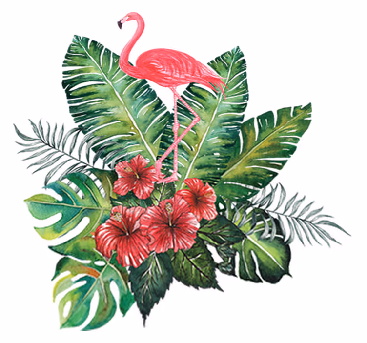 Floral rug featuring a large tropical flamingo - TenStickers