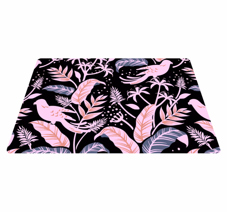 Floral rug with black and pink birds on leaves - TenStickers