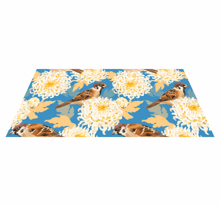 Floral rug with aquarella birds and leaves pattern - TenStickers