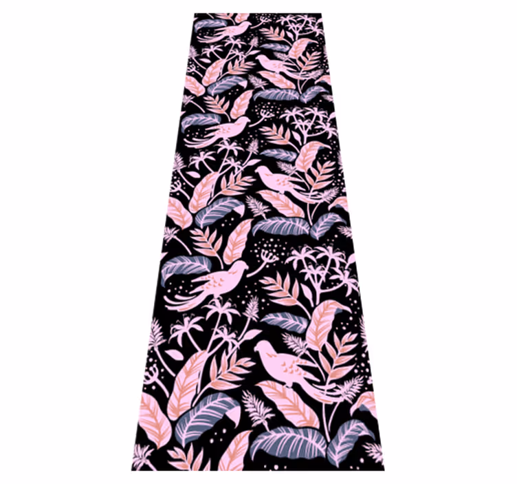 Bedroom carpet with black and pink birds on leaves - TenStickers