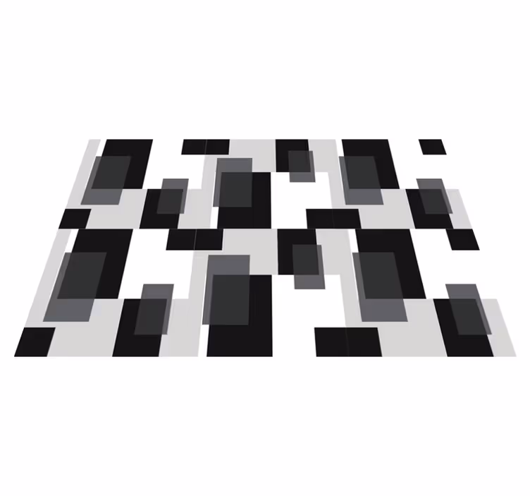 Geometric rug in black and white color blocks - TenStickers
