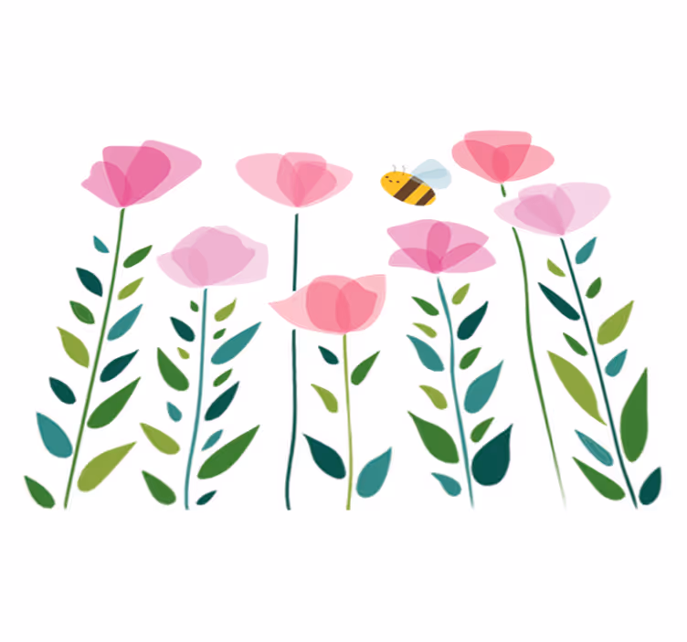 Kids carpet pink flowers and bee design - TenStickers