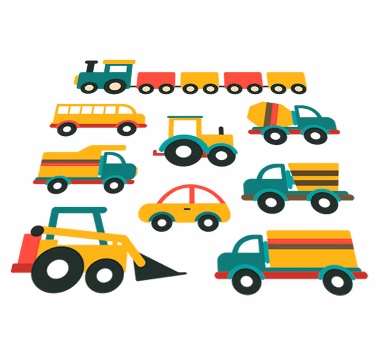 Kids carpet featuring brightly colored vehicles - TenStickers